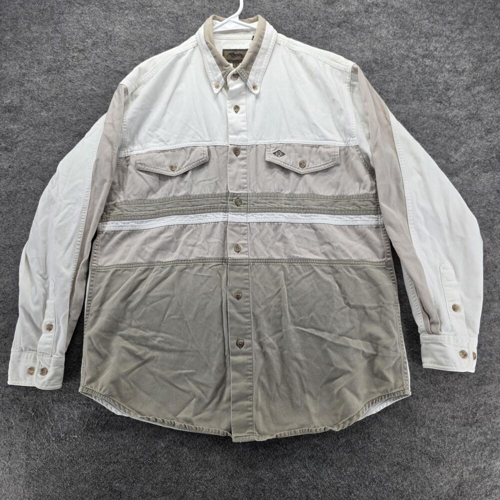 Roper Shirt Mens Medium Western Button Down Long Sleeve Khaki Colorblock Cotton